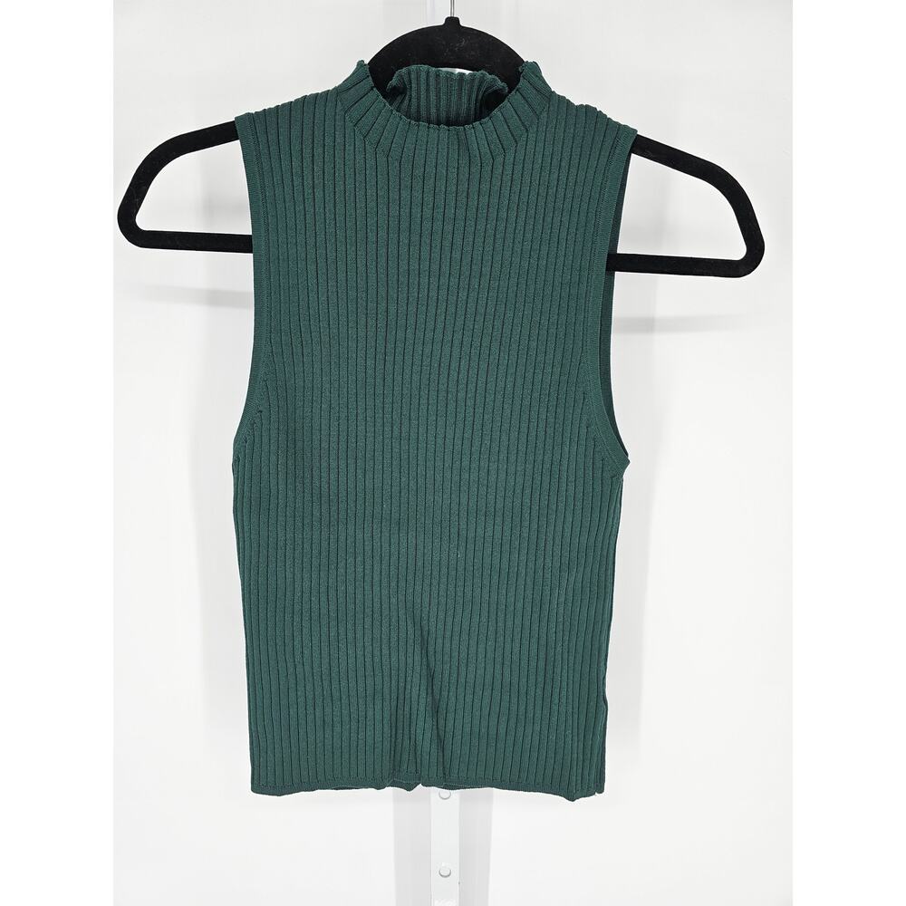 Lucy Paris Women's Green  Mock-Neck Nashville Ribbed Tank Sweater Size S